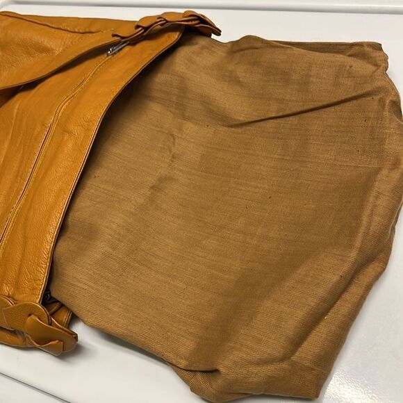 Genuine Leather Camel Shoulder Purse w/ Braided Accent & Silver-Tone Hardware - Picture 9 of 16